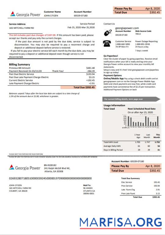 Realistic USA Georgia Power utility new brand bill template in Word and PDF format, fully editable